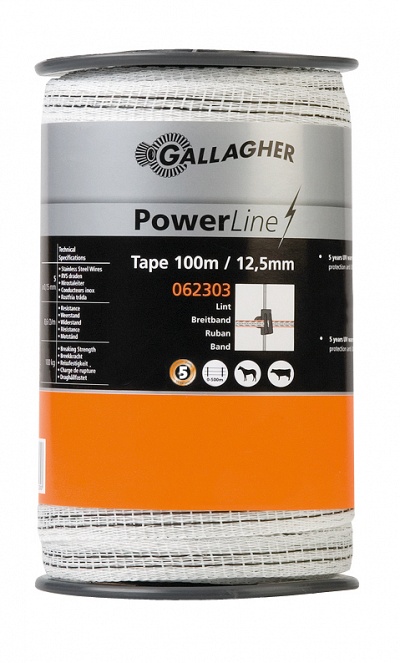 Gallagher Powerline lint 12.5mm wit 100m